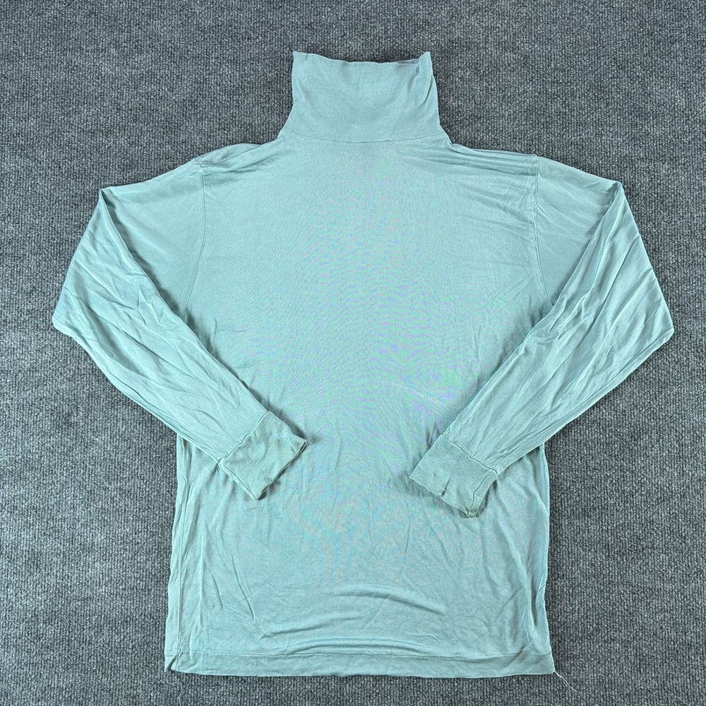 VTG LL Bean Womens L 100% Silk Turtleneck Long Sleeve Top Seafoam Green Gorpcore